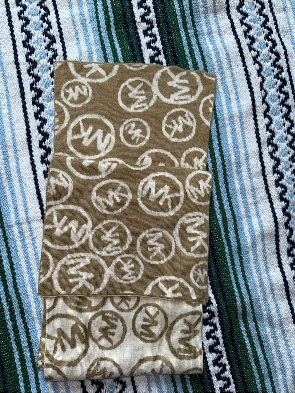 Michael Kors Two-Tone Beige & Cream Logo Scarf